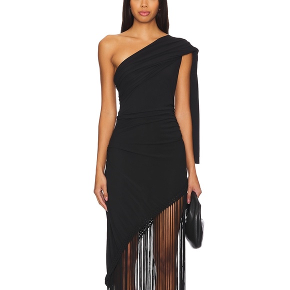 FAITHFULL THE BRAND Bijou Asymmetric Dress in Black - Picture 1 of 11